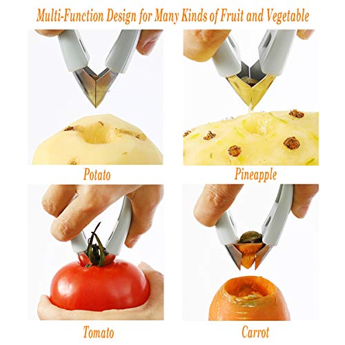 Strawberry Huller Stem Remover Tomato Corer Potato Pineapple Carrot Cutter Tool Kitchen Gadget Tweezers Peeler Utensil Clip for Fruit and Vegetable (Blue) - Image 3