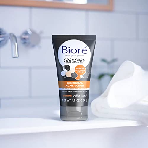 Bioré Charcoal Acne Face Scrub, with 1% Salicylic Acid and Natural Charcoal, Helps Prevent Breakouts and Absorb Oil for Deep Pore Cleansing, 4.5 Ounce (HSA/FSA Approved) - Image 2