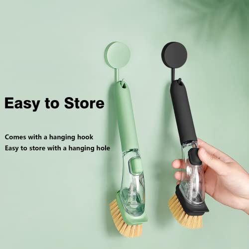 DAPOWER Dish Brush with Handle, Dish Scrubber with Soap Dispenser, Kitchen Scrub Brush for Dishes Pots Pans Sink Cleaning, 4 Replaceable Brush Heads (Black) - Image 5