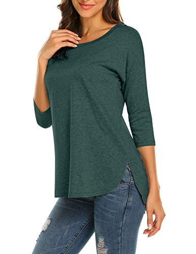 Sherosa Women's Casual 3/4 Sleeve Loose Tunic Tops Scoop Neck T-Shirt (L, Dark Green) - Image 4