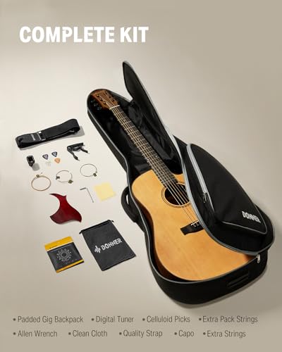 Donner 41” Acoustic Guitar Bundle for Beginners Adults with Online Lesson, 4/4 Full Size Steel Acustica Guitarra with Gig Bag, Tuner, Strap, Strings, Picks, Capos, Cutaway, Natural, DAG-1C/DAD-110C - Image 4