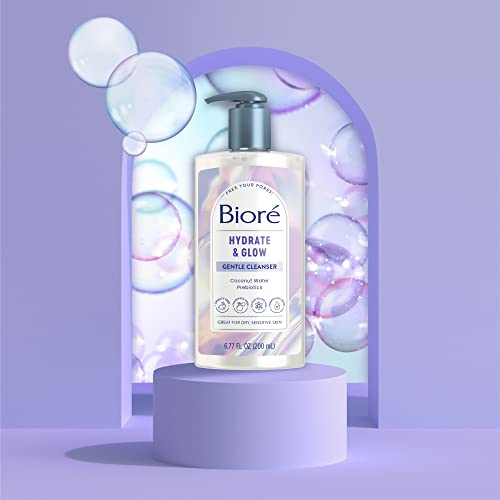 Biore Hydrate & Glow Gentle Face Wash for Dry Skin, Sensitive Skin, Dermatologist Tested, Fragrance Free, SLS/SLES Sulfate Free Facial Cleanser, Cruelty Free & Vegan Friendly 6.77 Oz Bottle  - Image 4