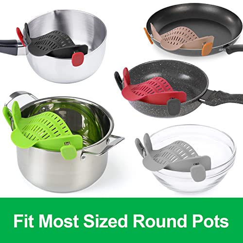Upgraded Clip on Pot Strainer Silicone Colander Hands-free Drainer Kitchen Gadgets, Heat Resistant for Pasta Spaghetti Meat Grease Fits Pots Pans Bowls, Green - Image 2