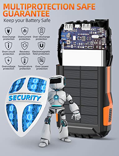 Power-Bank-Solar-Charger - 42800mAh Power Bank,Portable Charger,External Battery Pack 5V3.1A Qc 3.0 Fast Charging Built-in Super Bright Flashlight (Light Orange) - Image 3