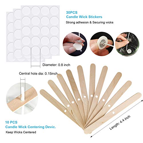 Candle Wicks 100 Pcs 6 inch with 30Pcs Candle Wick Stickers and 10 Pcs Wooden Candle Wick Centering Device for Soy Beeswax Candle Making and Candle DIY - Image 5