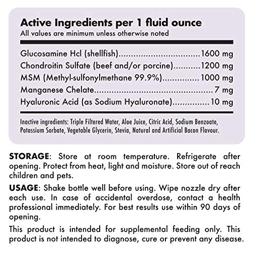 Liquid Glucosamine for Dogs Bacon Flavour with Chondroitin, MSM & Hyaluronic Acid K9 Supplement Hip and Joint Formula Advanced Mobility Joint Pain Relief Senior Advanced Supplement for All Breeds - Image 3
