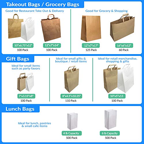 Reli. Paper Grocery Bags w/Handles (100 Pcs, Bulk)(12"x7"x14") Large Paper Grocery Bags, Shopping Bags w/Handles - Heavy Duty 57 Lbs Basis - Takeout/To Go Bags, Retail Bags, Brown Kraft Paper Bags - Image 3