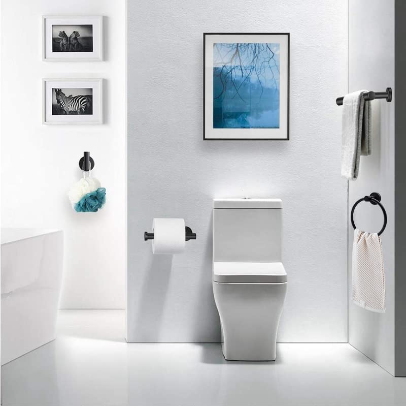 Bathroom Hardware Set, 5/10/20pcs Bathroom Hardware Set, Stainless Steel Bath Hardware Set Including 16" Hand Towel Bars, Toilet Paper Holders, Towel Rings, Robe Towel Hooks (5pcs, Black) - Image 2