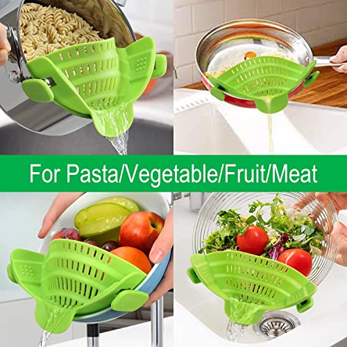 Upgraded Clip on Pot Strainer Silicone Colander Hands-free Drainer Kitchen Gadgets, Heat Resistant for Pasta Spaghetti Meat Grease Fits Pots Pans Bowls, Green - Image 4