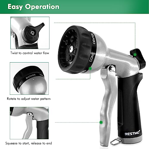 RESTMO Garden Hose Nozzle, Heavy Duty Metal Water Nozzle with 7 Adjustable Spray Patterns, High Pressure Hand Sprayer with Flow Control, for Watering Plants & Lawns, Washing Cars & Pets, Black - Image 5