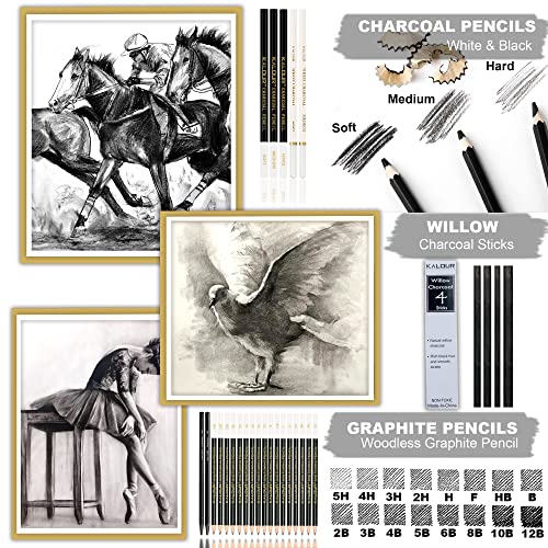 KALOUR 54-Pack Sketch Drawing Pencils Kit with Sketchbook,Include Graphite,Charcoal Pencils and Artists Tools,Pro Art Drawing Supplies for Adults Kids Beginners,ideal for Sketching Shading - Image 5