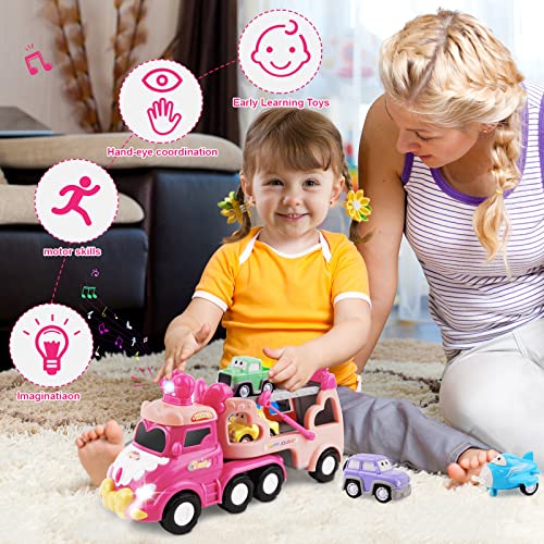 Toys for 1 2 3 Year Old Girl,5 in 1 Toddler Girl Toys,Carrier Truck Car Toys for 3 4 5 6 Year Old Toddler Girl with Music & Light,Pink Car Toys for 1 2 3 4 Year Old Girl,Toys for Girls Birthday Gifts… - Image 5