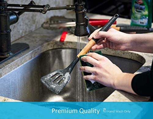 Silicone Cooking Utensils Set (6 pcs) Natural Wood Kitchen Utensils – Eco Friendly & BPA Free, Non Scratch & Non Stick Easy Grip Cooking Tools And Best Kitchen Gadgets Tools for Cookware - Image 5