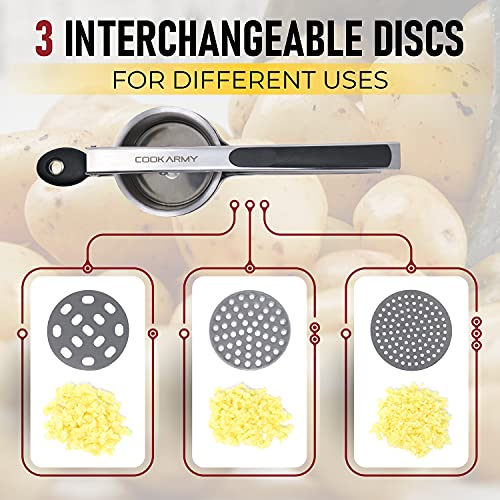 Cook Army Potato Ricer Stainless Steel Professional – 15 Oz Ricer Kitchen Tool With 3 Interchangeable Discs & Non Slip Handle – Mashed Potatoes Ricer & 3 in 1 Veggie Potato Peeler Knife Gadget - Image 5