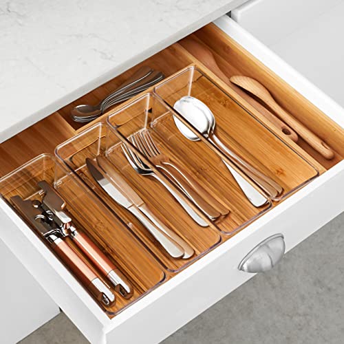 Hudgan 8 Pack Clear Plastic Drawer Organizer Bins Set, Stackable Cutlery Storage Bins Trays for Organizing Kitchen Supplies, Bathroom Supplies, Office Supplies, Crafts, Gadgets, Cabinet Supplies - Image 6