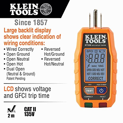 Klein Tools RT250 GFCI Outlet Tester with LCD Display, Electric Voltage Tester for Standard 3-Wire 120V Electrical Receptacles,Green/Red - Image 14