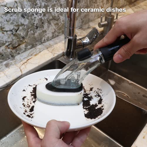 DAPOWER Dish Brush with Handle, Dish Scrubber with Soap Dispenser, Kitchen Scrub Brush for Dishes Pots Pans Sink Cleaning, 4 Replaceable Brush Heads (Black) - Image 7