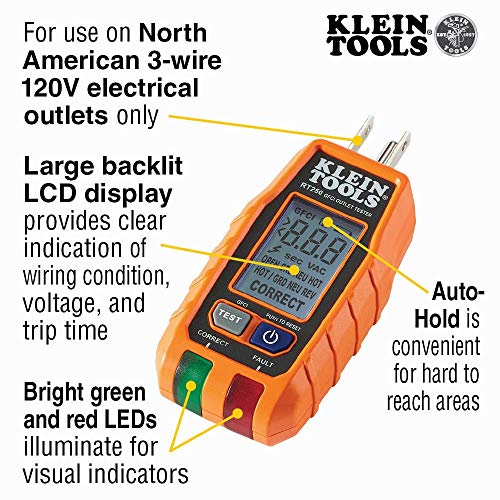 Klein Tools RT250 GFCI Outlet Tester with LCD Display, Electric Voltage Tester for Standard 3-Wire 120V Electrical Receptacles,Green/Red - Image 15