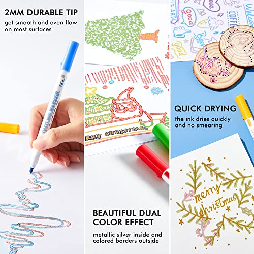 Shuttle Art 28 Pack Double Line Outline Markers, 14 Silver and 14 Gold Colors Squiggles Shimmer Markers Set, Self Outline Metallic Marker Pens for Drawing, Christmas Greeting Card, DIY Crafts - Image 4
