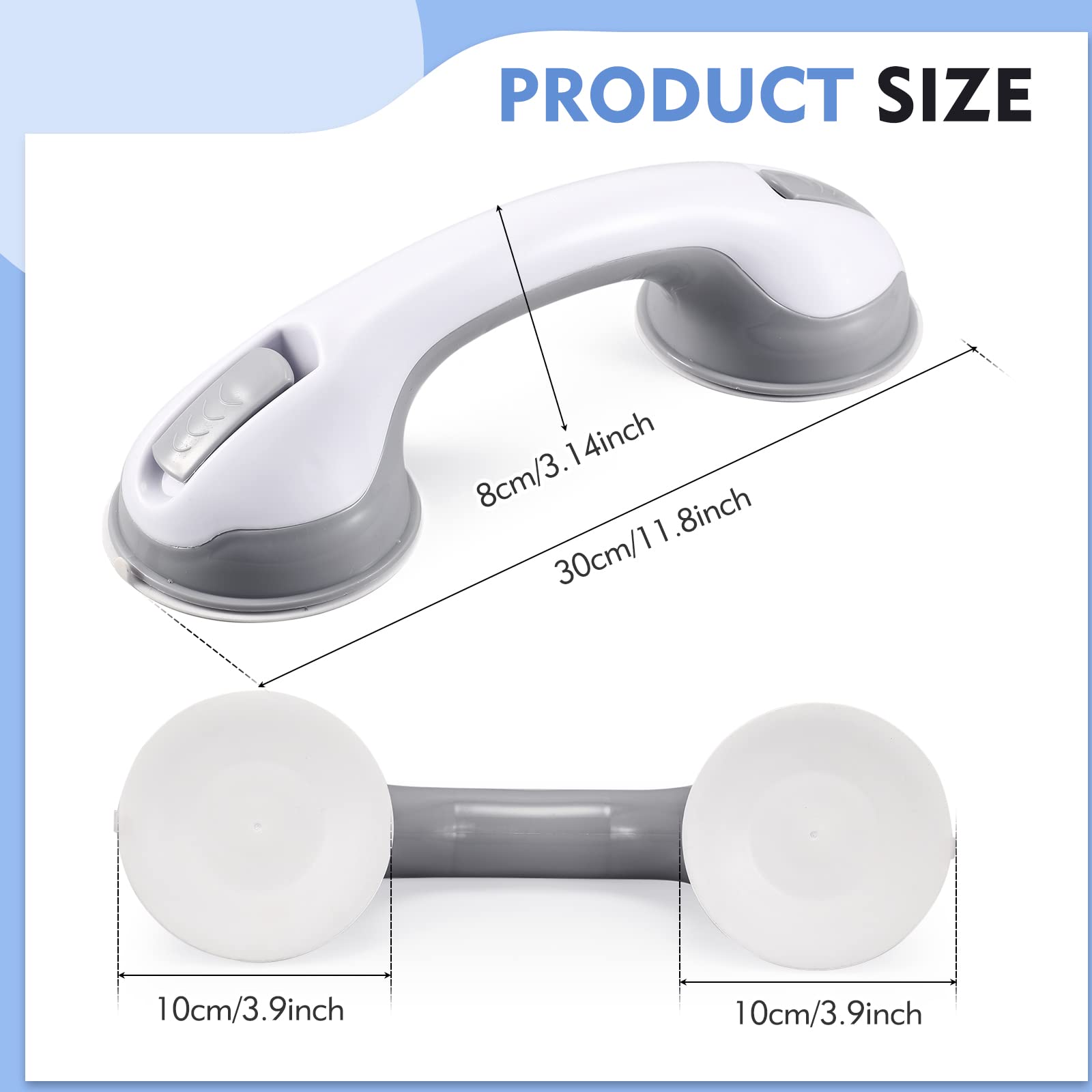 Shower Handle 12 inch Grab Bars for Bathtubs and Showers, Strong Hold Suction Cup Handle, Safety Bars for Shower Chair Bench, Bathroom Grab Bar for Seniors, Elderly, Handicap (2 Pack) - Image 8