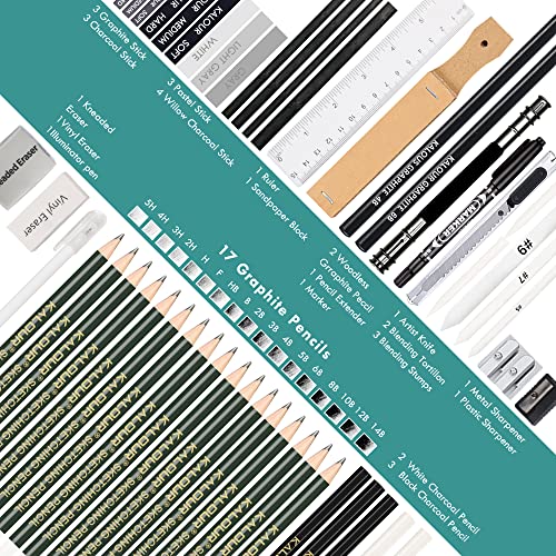 KALOUR 54-Pack Sketch Drawing Pencils Kit with Sketchbook,Include Graphite,Charcoal Pencils and Artists Tools,Pro Art Drawing Supplies for Adults Kids Beginners,ideal for Sketching Shading - Image 6
