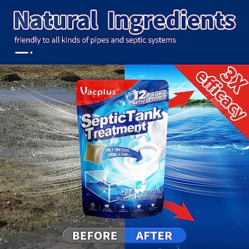 Vacplus Septic Tank Treatment - 12 Packs for 1-Year Supply, Flushable & Dissolvable Septic Tank Treatment Packets with Easy Operation, Biodegradable Septic Tank Treatment Enzymes for Wastes & Odors - Image 2