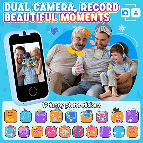 Kids Toy Phone Boys Puzzle Learning Toy, Eltrynic Toddler Touchscreen Smart Phone for 3 4 5 6 7 Year Old Boy, Christmas Birthday Gifts for Children Age 3-7, MP3 Music Player with Dual Camera (Blue) - Image 5