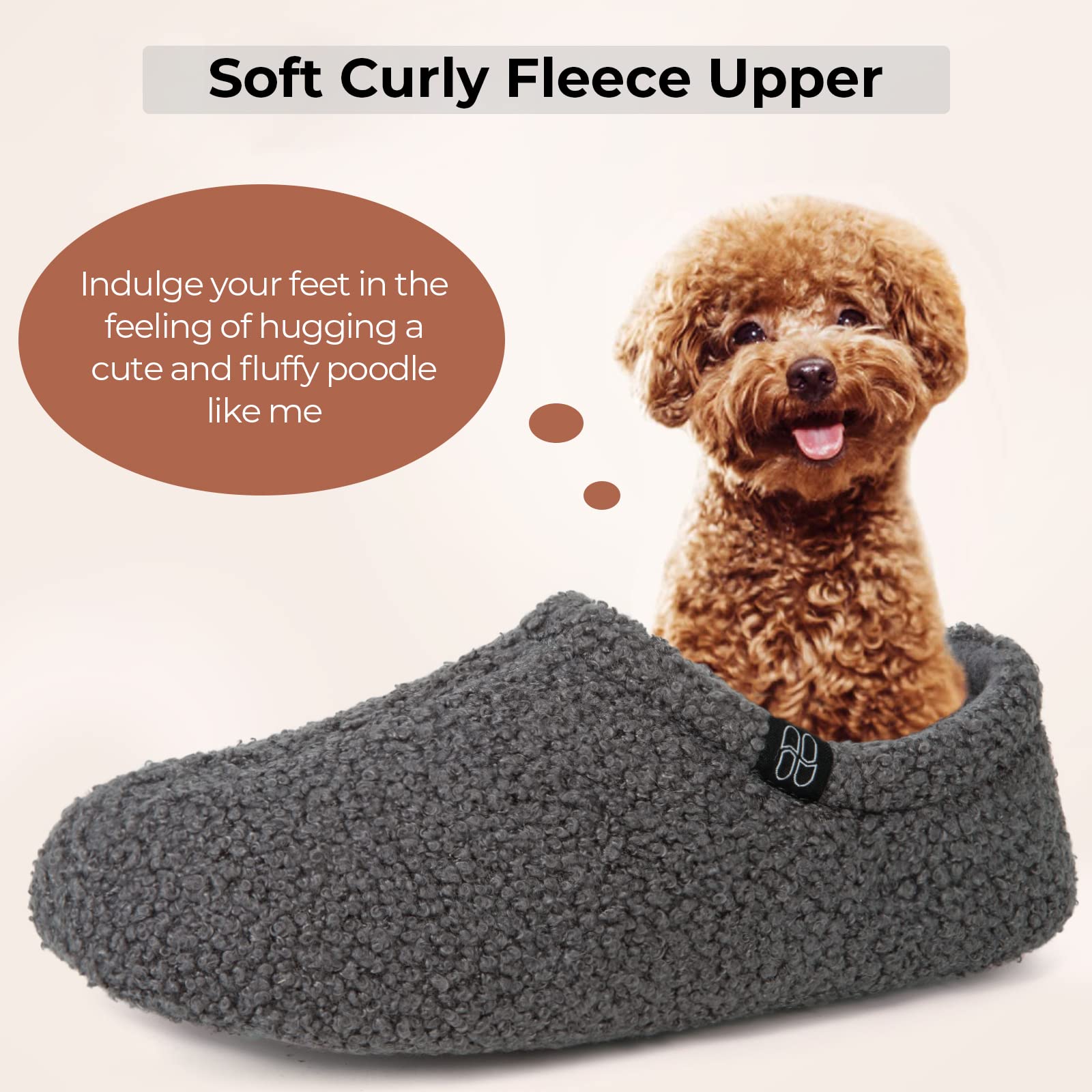 HomeTop Women's Fuzzy Curly Fur Memory Foam Loafer Slippers Bedroom House Shoes with Polar Fleece Lining (5-6 US,Dark Grey) - Image 5